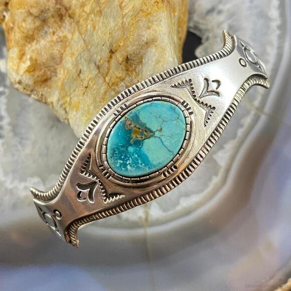 Leonard Gene Vintage Sterling Silver Overlay Oval Turquoise Bracelet For Women - Picture 1 of 10